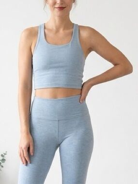 Zella Cropped Longline Top in Aqua Heather